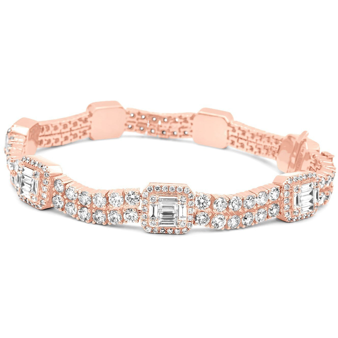 14k Gold Baguette & Round Diamond Tennis Bracelet 13.5ctw