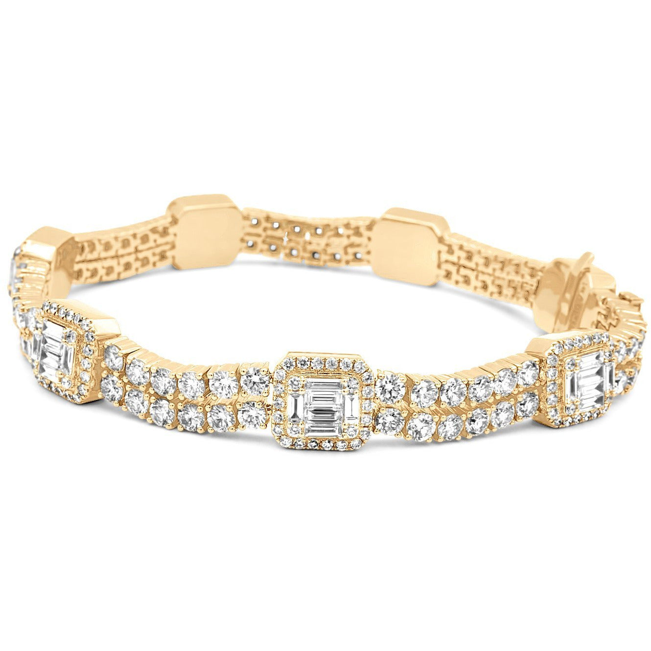 14k Gold Baguette & Round Diamond Tennis Bracelet 13.5ctw