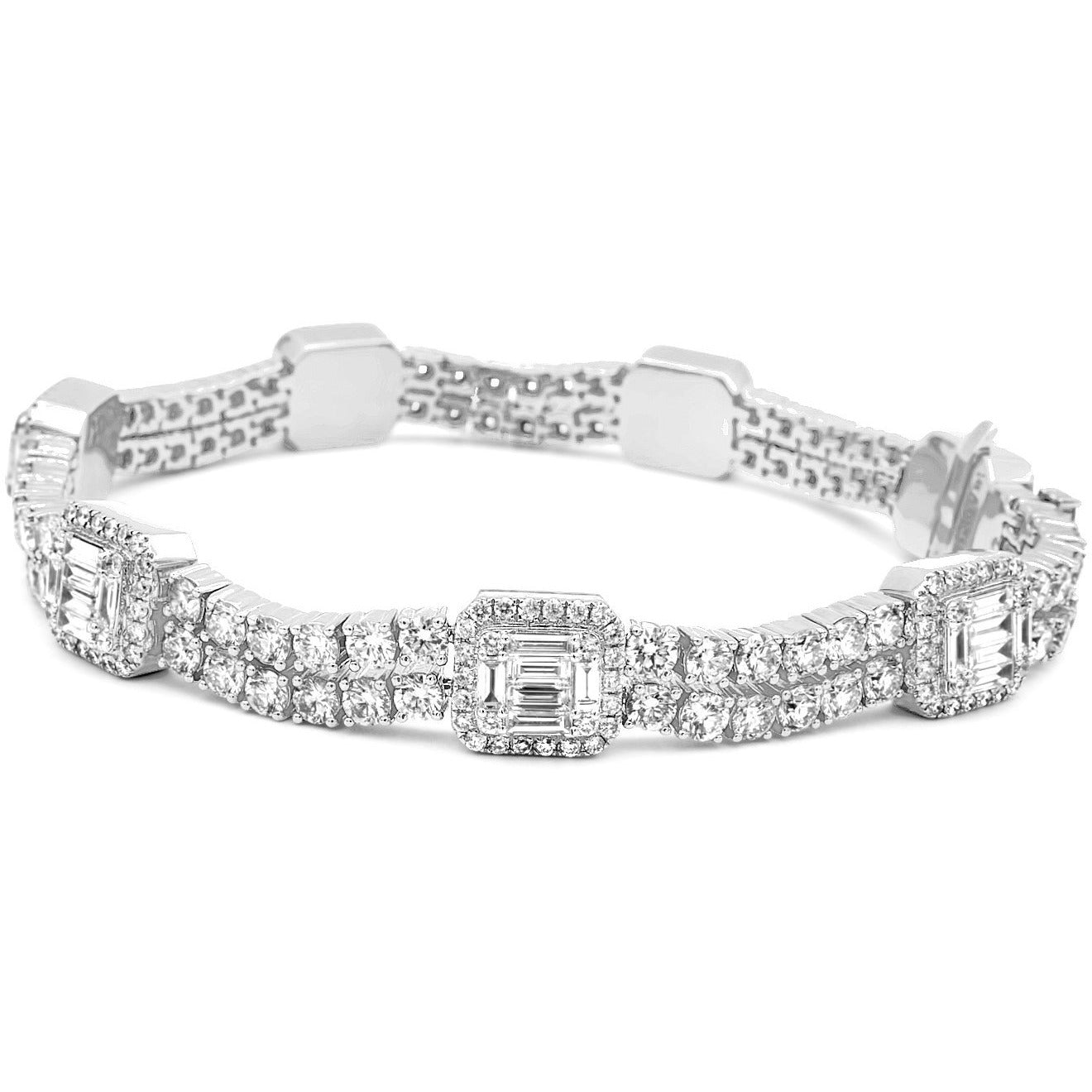 14k Gold Baguette & Round Diamond Tennis Bracelet 13.5ctw