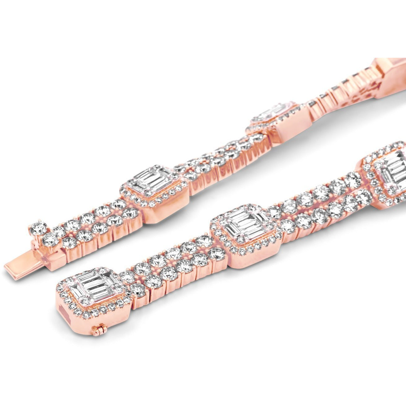14k Gold Baguette & Round Diamond Tennis Bracelet 13.5ctw