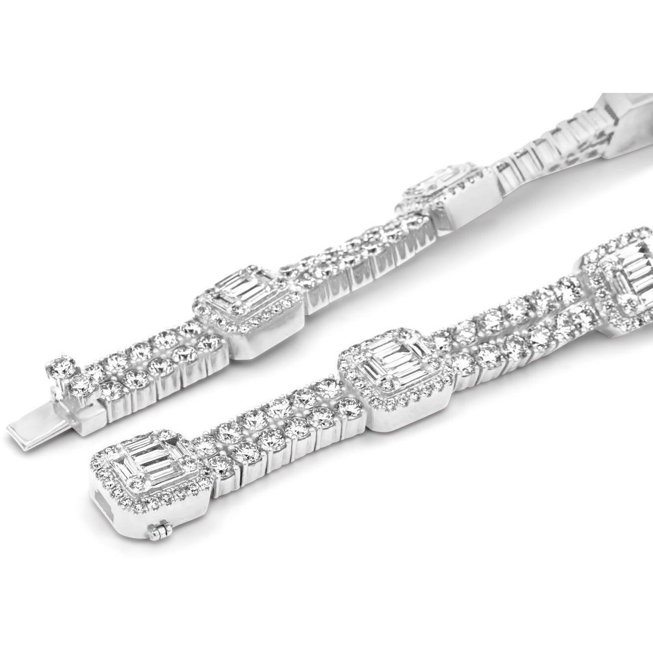 14k Gold Baguette & Round Diamond Tennis Bracelet 13.5ctw