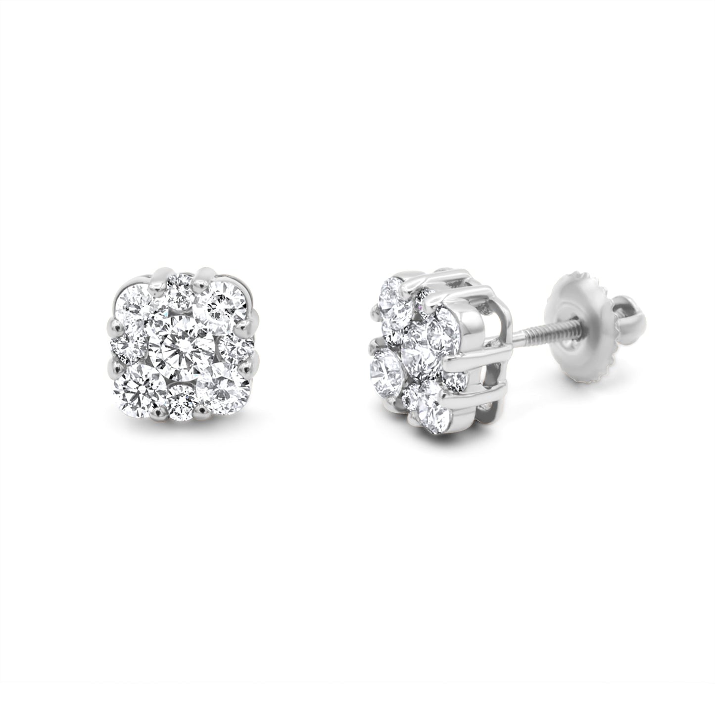 14k Gold Diamond Cluster Earrings 1.45ctw