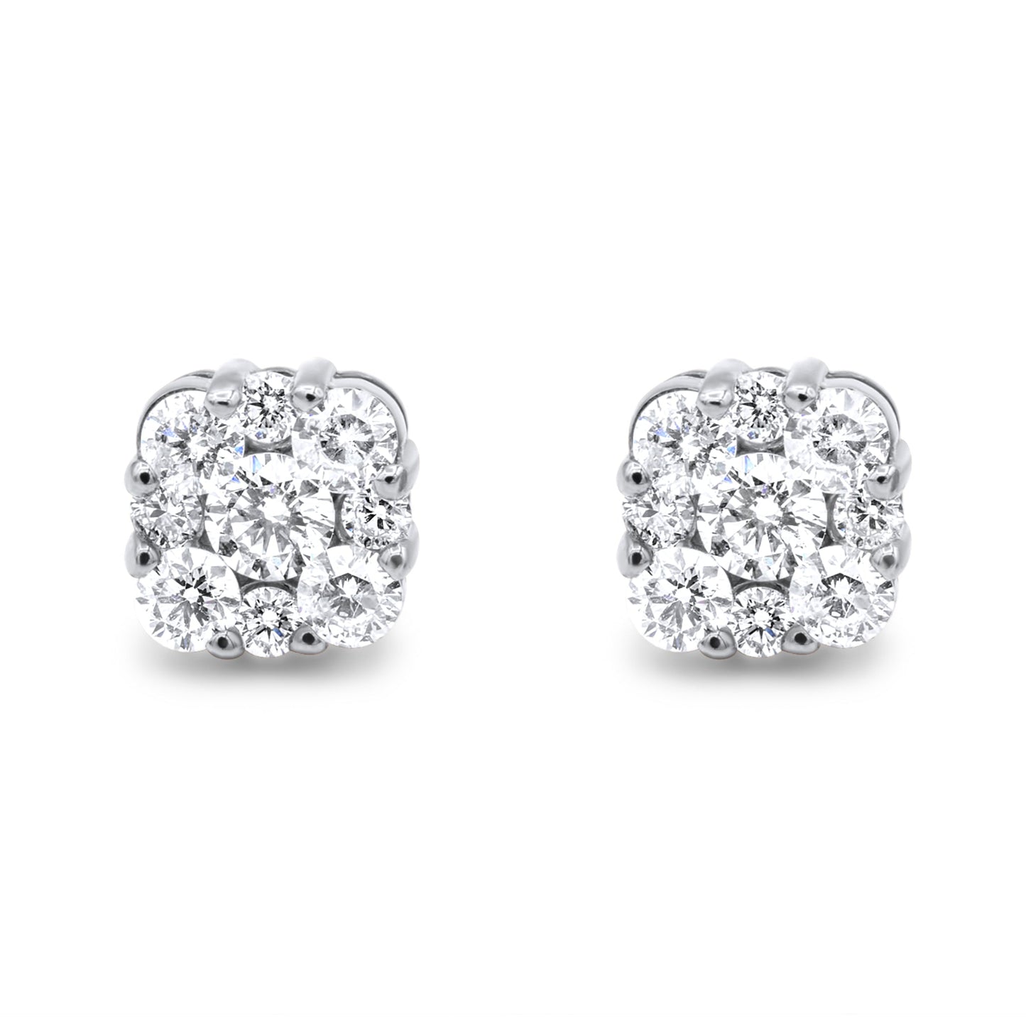 14k Gold Diamond Cluster Earrings 1.45ctw