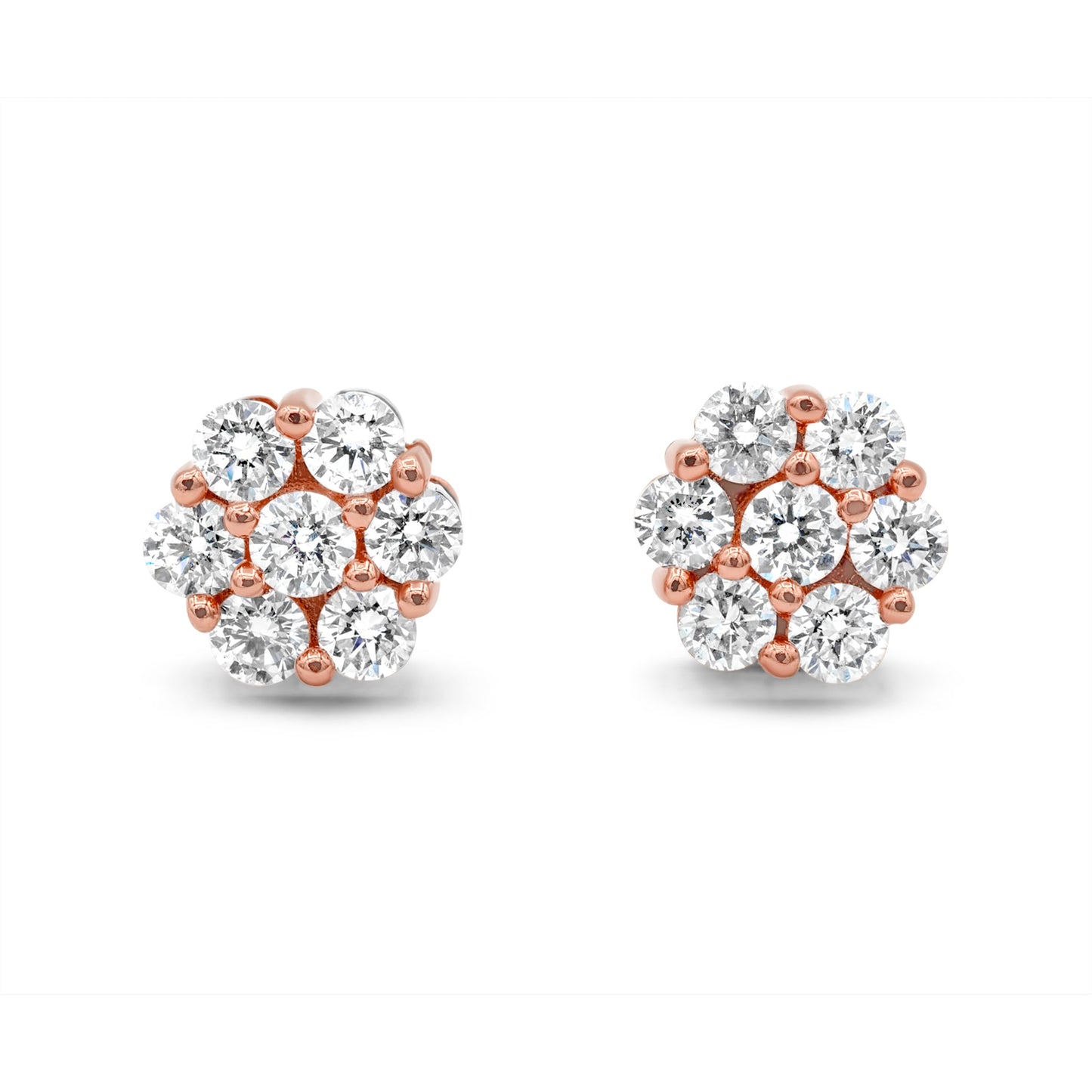 14k Rose Gold Diamond Cluster Earrings 4.30 ctw