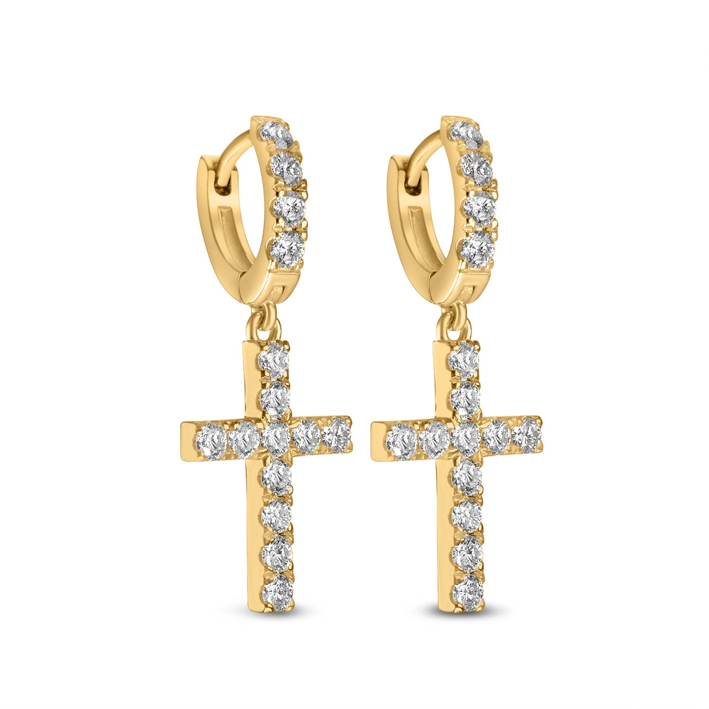 14K Yellow Gold Diamond Cross Earrings 2.00 ctw