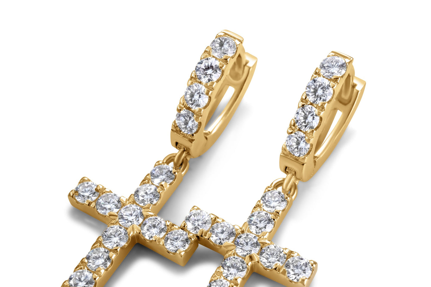 14K Yellow Gold Diamond Cross Earrings 2.00 ctw