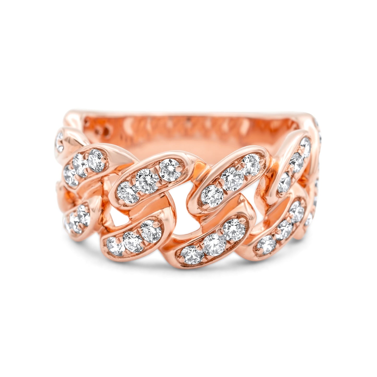 14k Rose Gold Diamond Cuban Link Ring