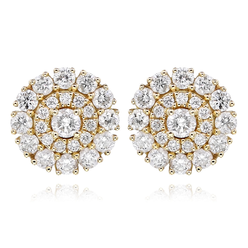 14K Yellow Gold Diamond Cluster Earrings 1.07ctw
