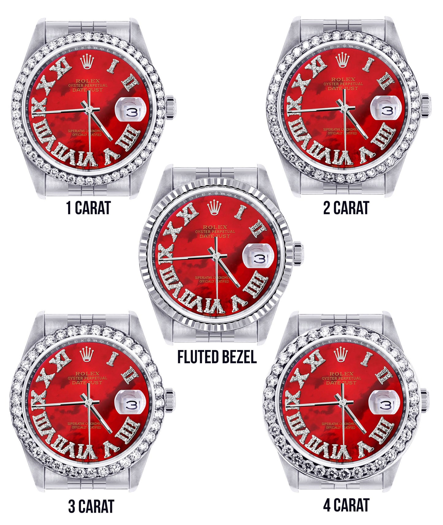 Womens Rolex Datejust Watch 16200 | 36Mm | Diamond Red Mother Of Pearl Roman Numeral Dial | Jubilee Band