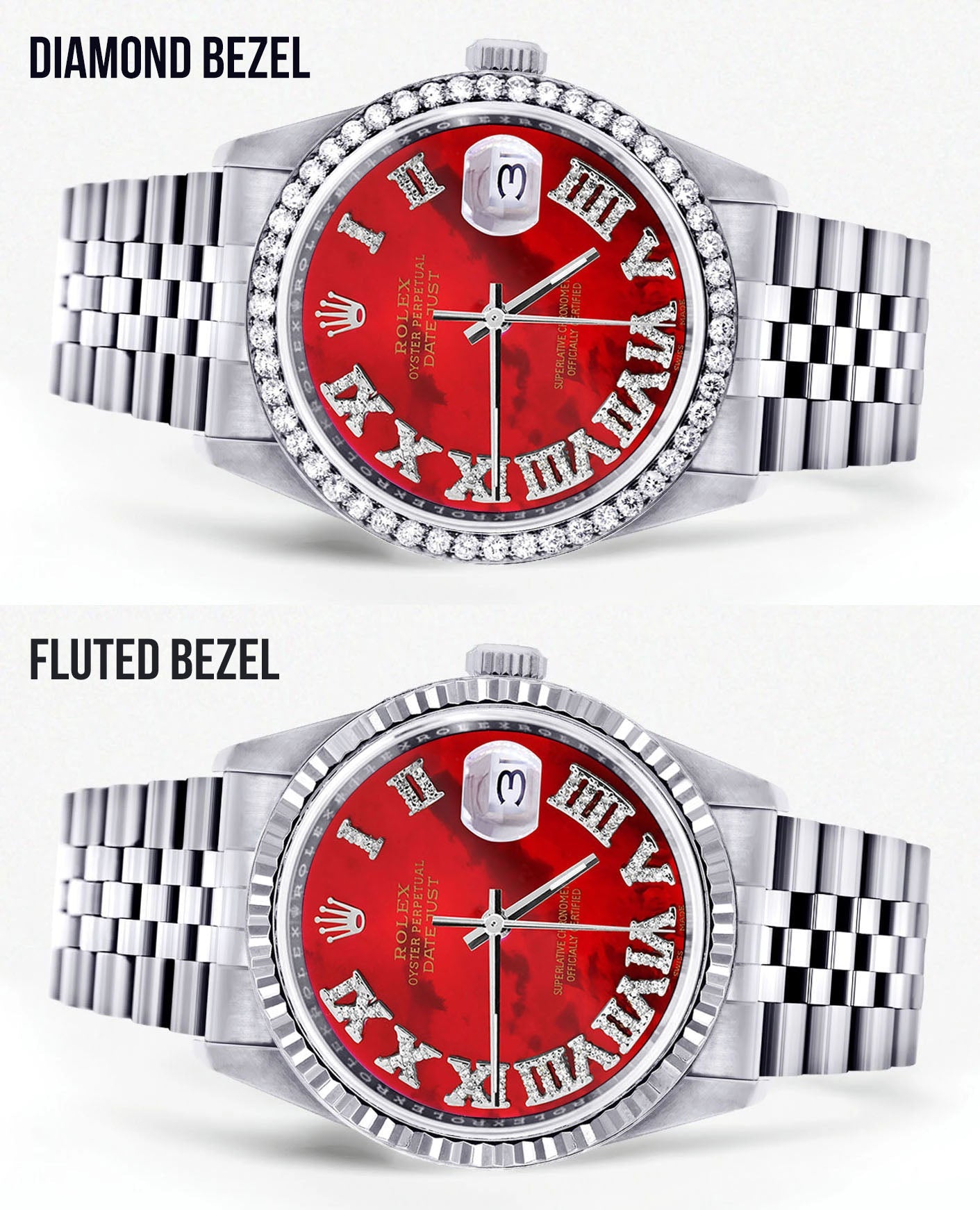 Womens Rolex Datejust Watch 16200 | 36Mm | Diamond Red Mother Of Pearl Roman Numeral Dial | Jubilee Band
