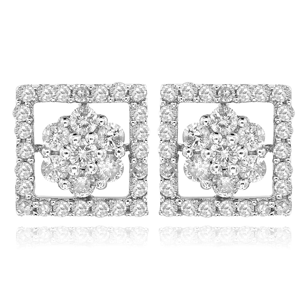 14K White Gold Diamond Cluster Earrings 0.77ctw