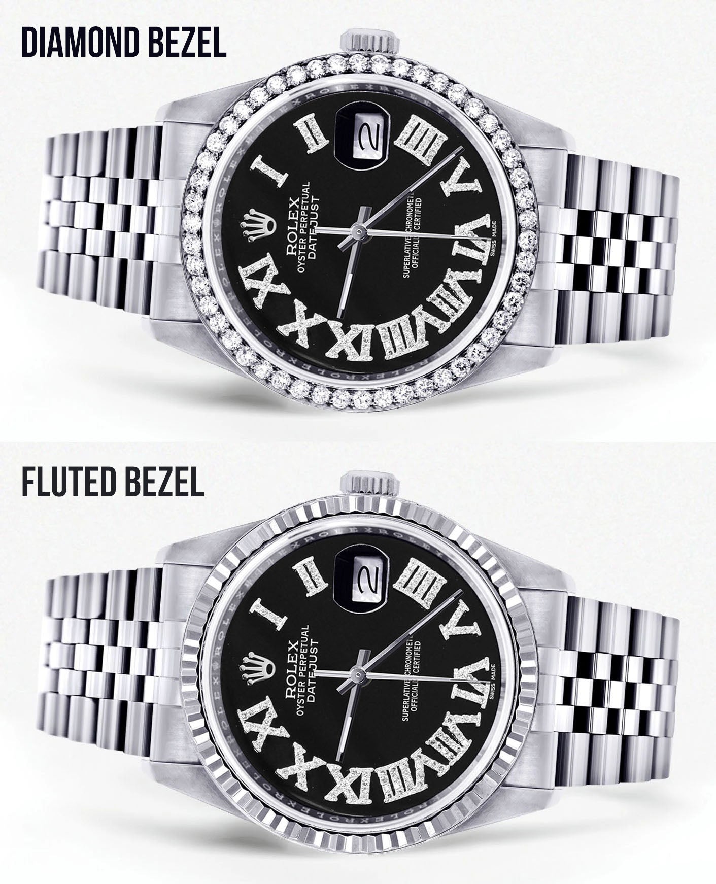 Womens Rolex Datejust Watch 16200 | 36Mm | Black Roman Numeral Dial | Jubilee Band