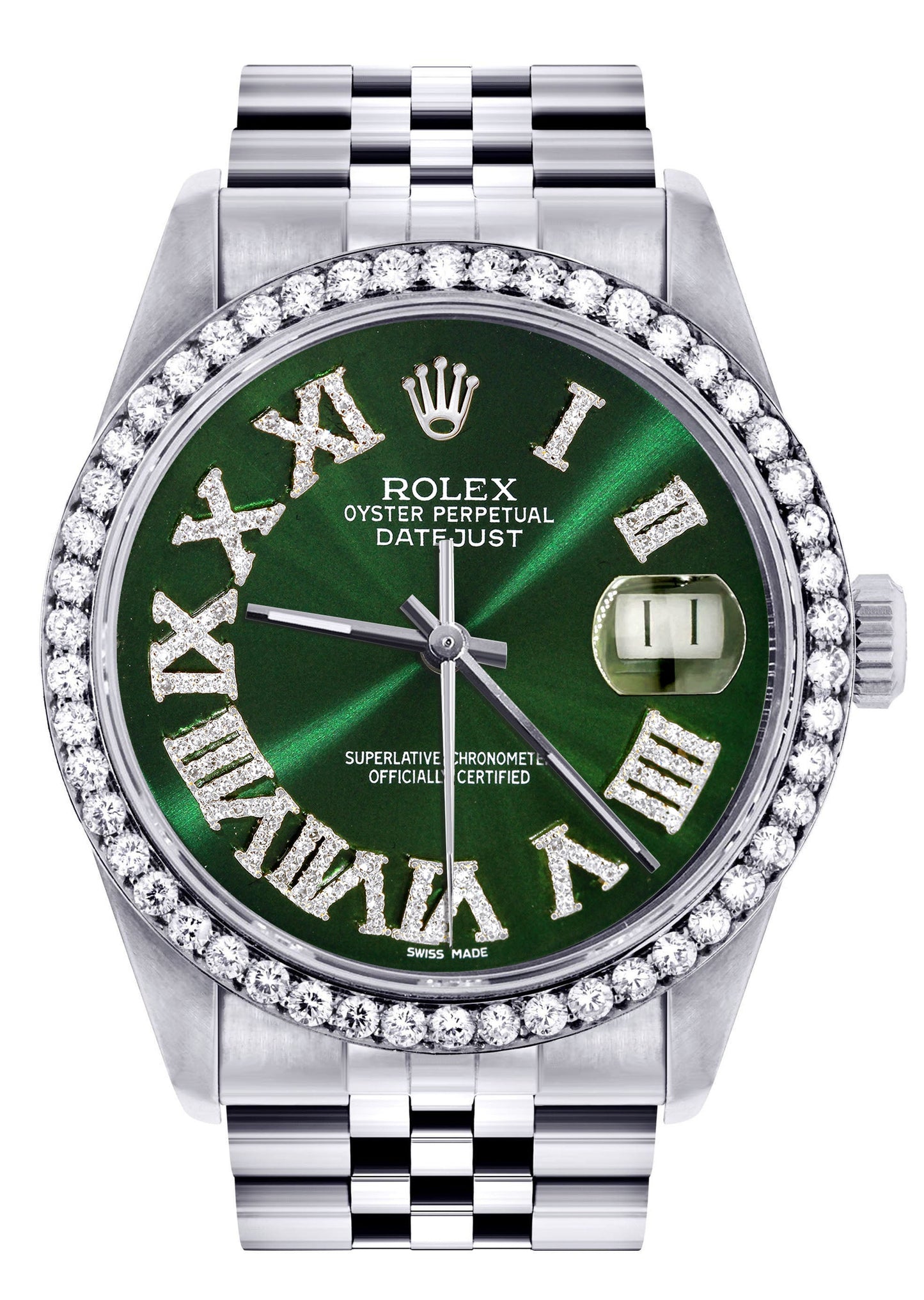 Womens Rolex Datejust Watch 16200 | 36Mm | Custom Green Roman Numeral Dial | Jubilee Band