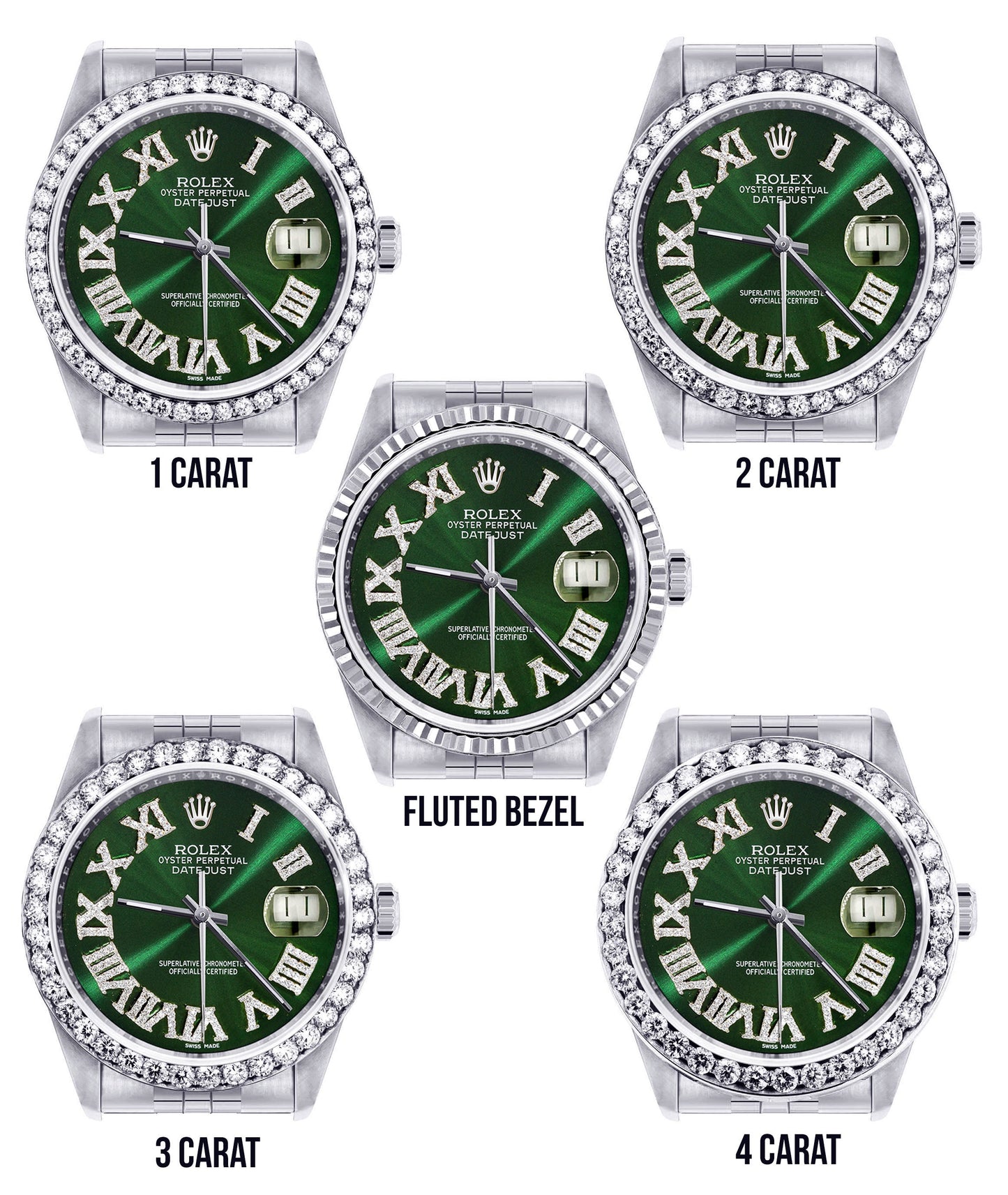 Womens Rolex Datejust Watch 16200 | 36Mm | Custom Green Roman Numeral Dial | Jubilee Band