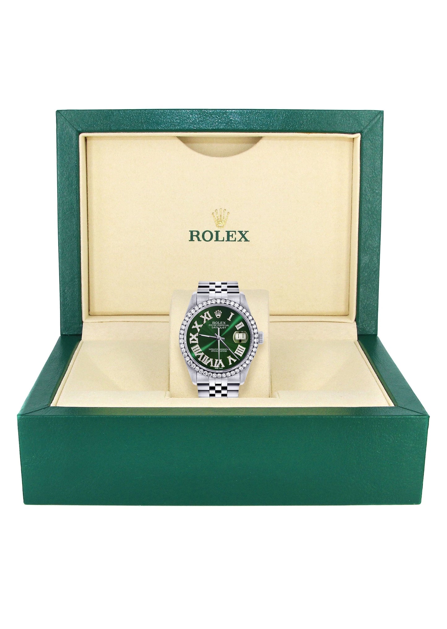 Womens Rolex Datejust Watch 16200 | 36Mm | Custom Green Roman Numeral Dial | Jubilee Band
