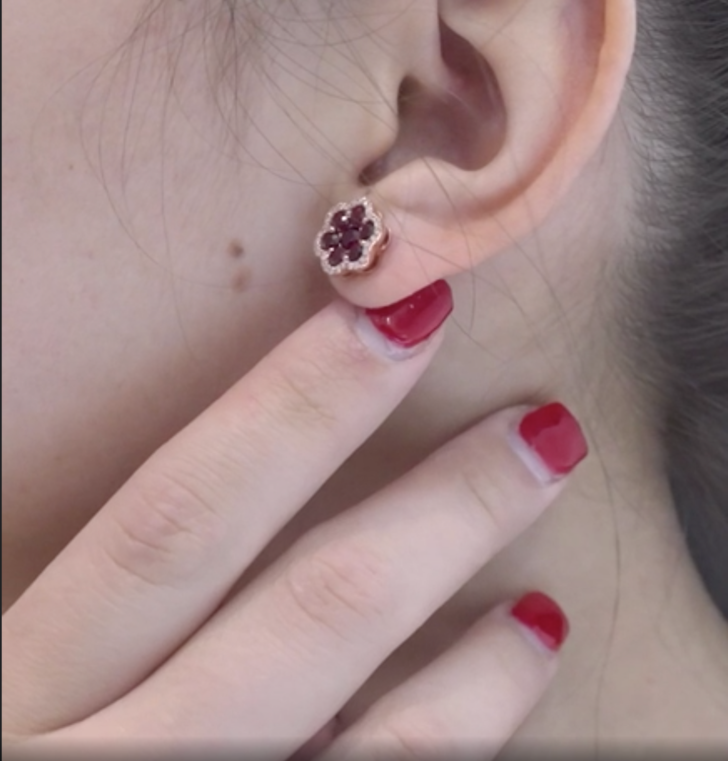 14k Solid Gold Diamond Ruby Cluster Earrings