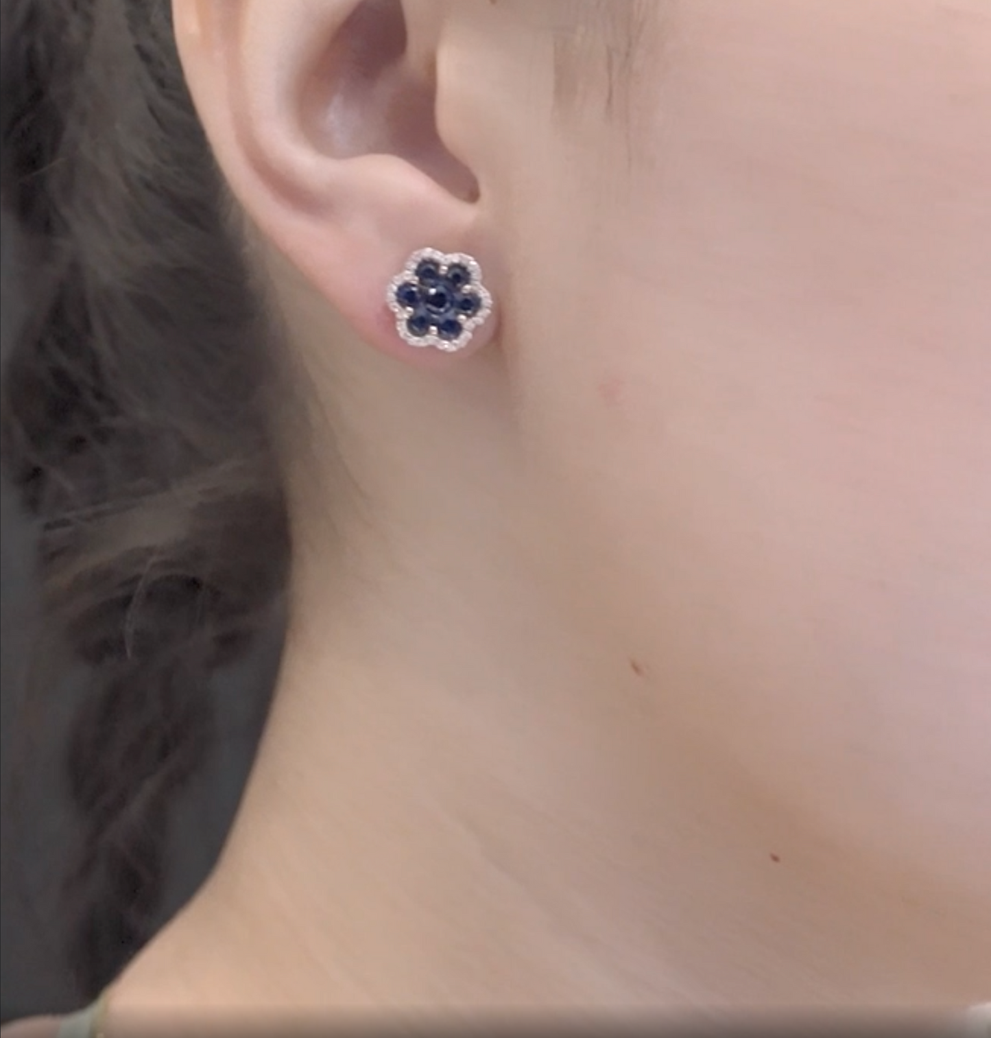 14k Rose Gold Diamond Sapphire Cluster Earrings