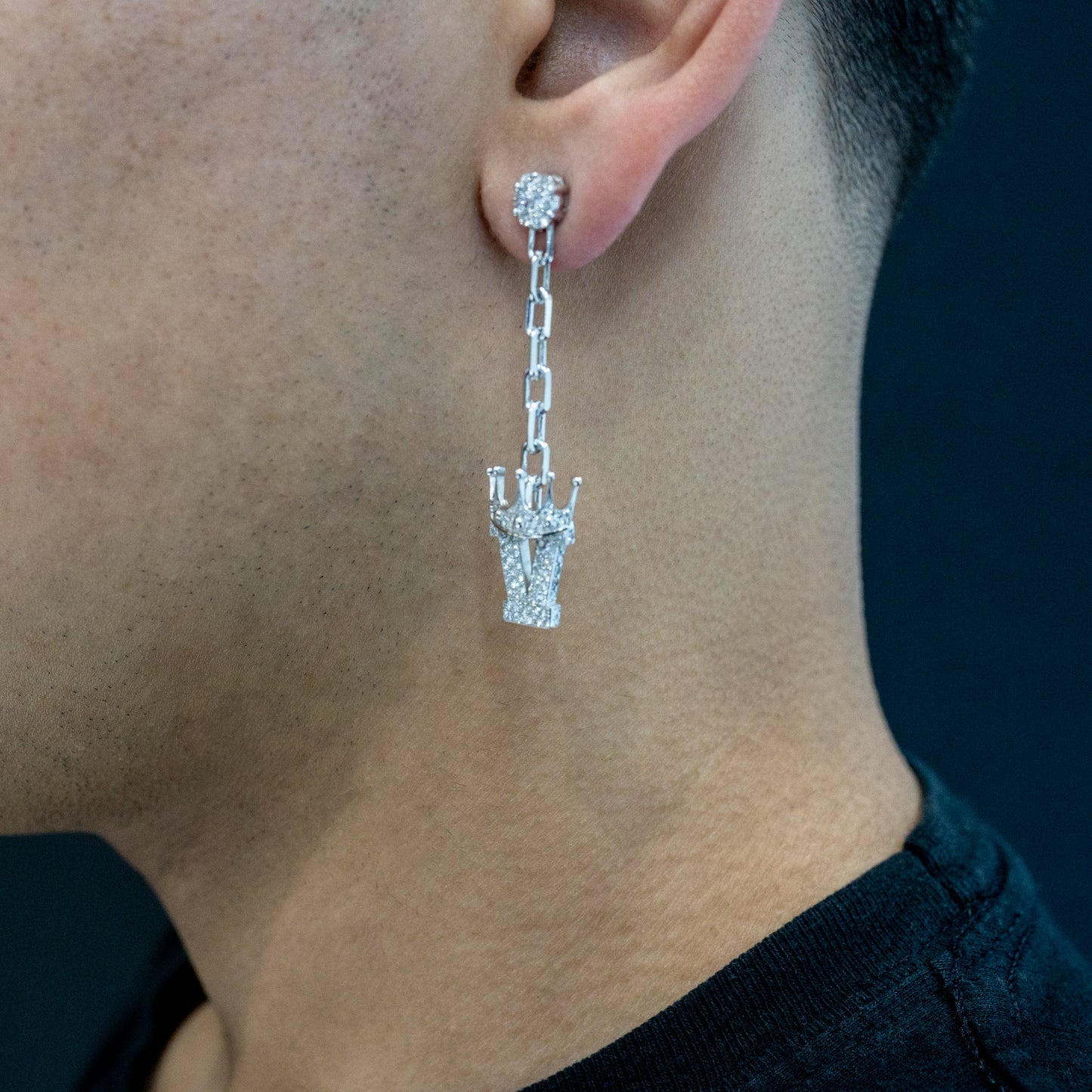 14K White Gold Diamond Customizable Dangle Earring 2.00 CTW