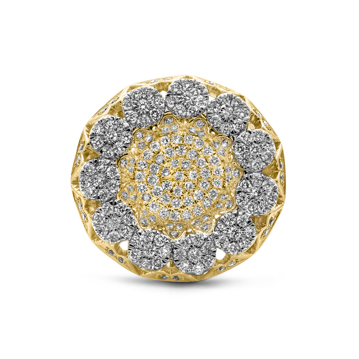 14k Solid Gold Signet Cluster Diamond Ring 1.75ctw