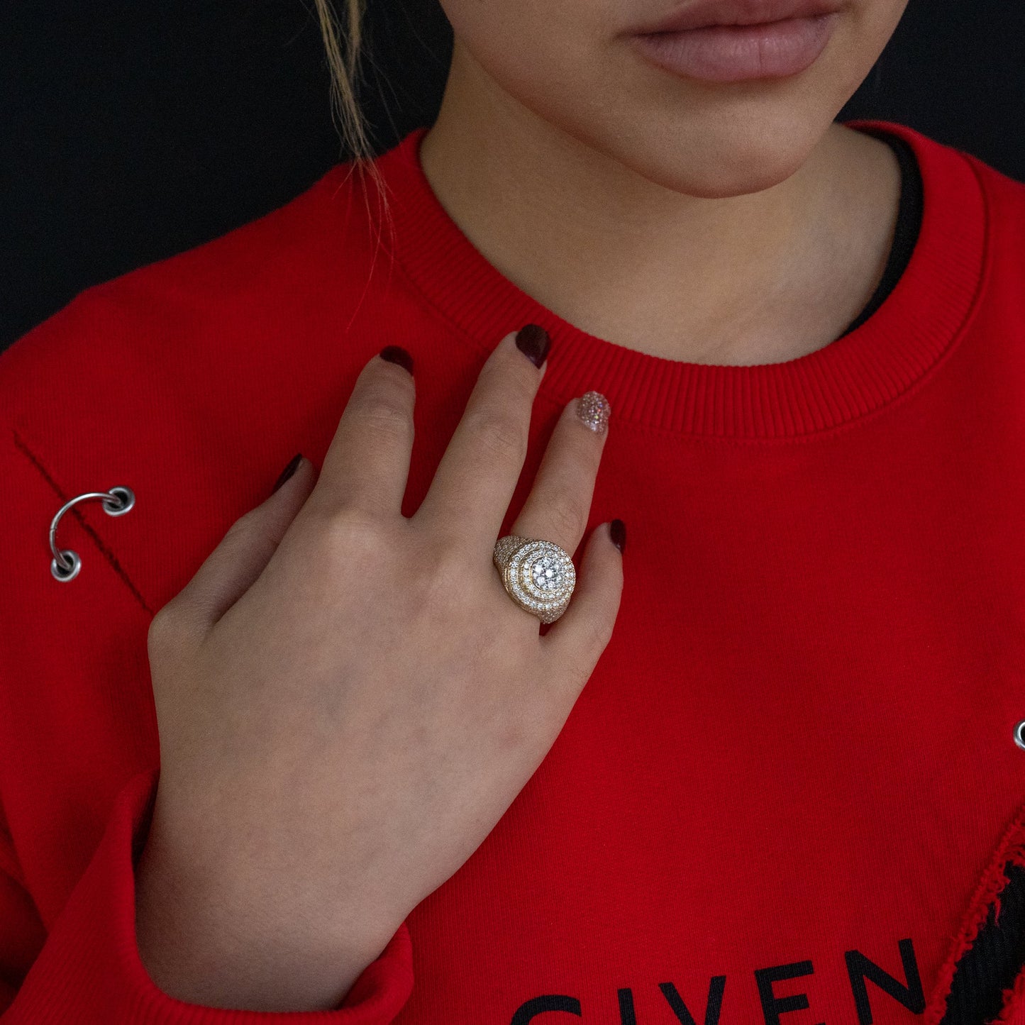 14k Solid Gold Round Signet Diamond Ring 3.31 ctw