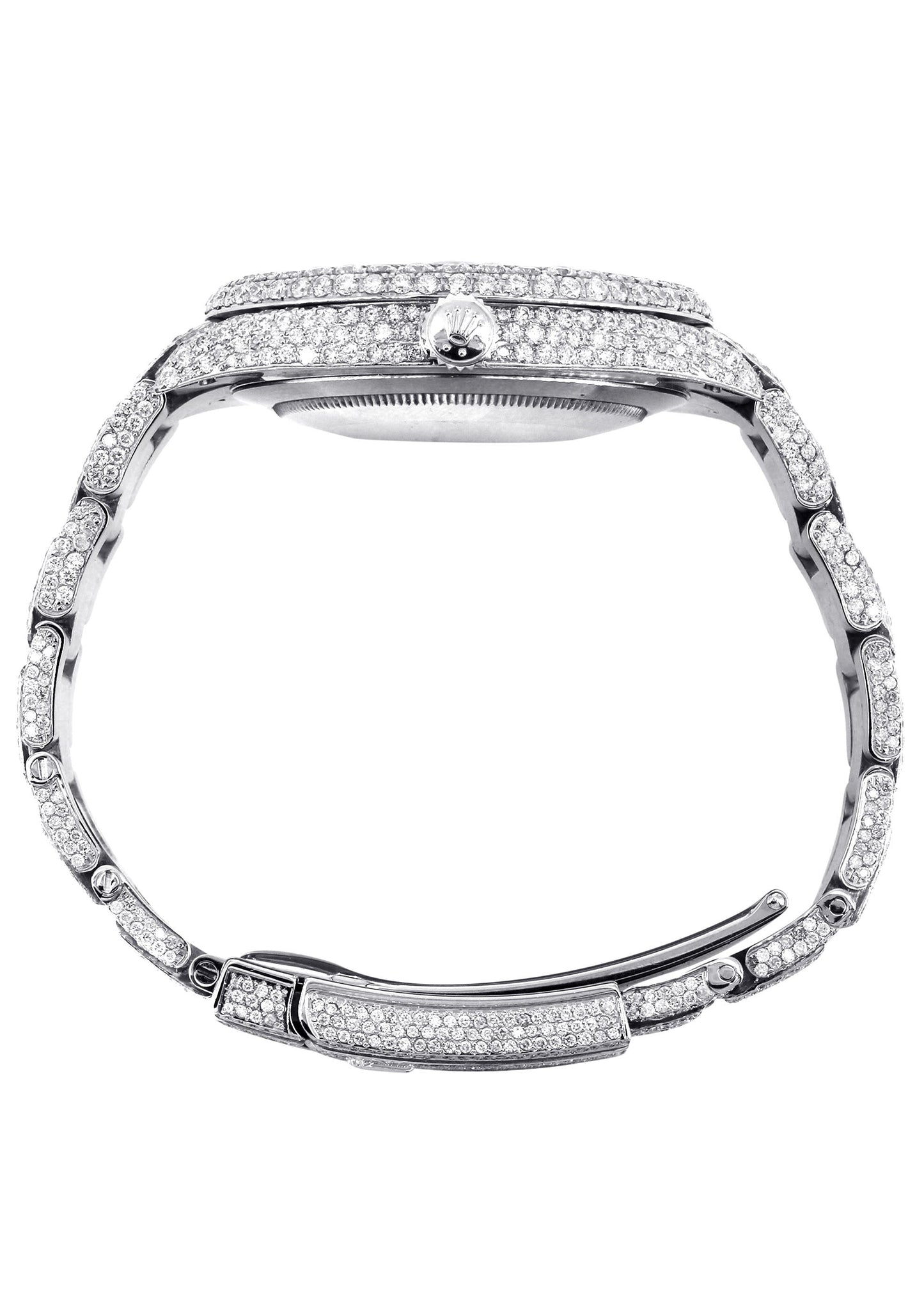 Womens Diamond Iced Out Rolex Datejust 41 | 25 Carats Of Diamonds | Custom Silver Diamond Dial | Two Row | Oyster Band
