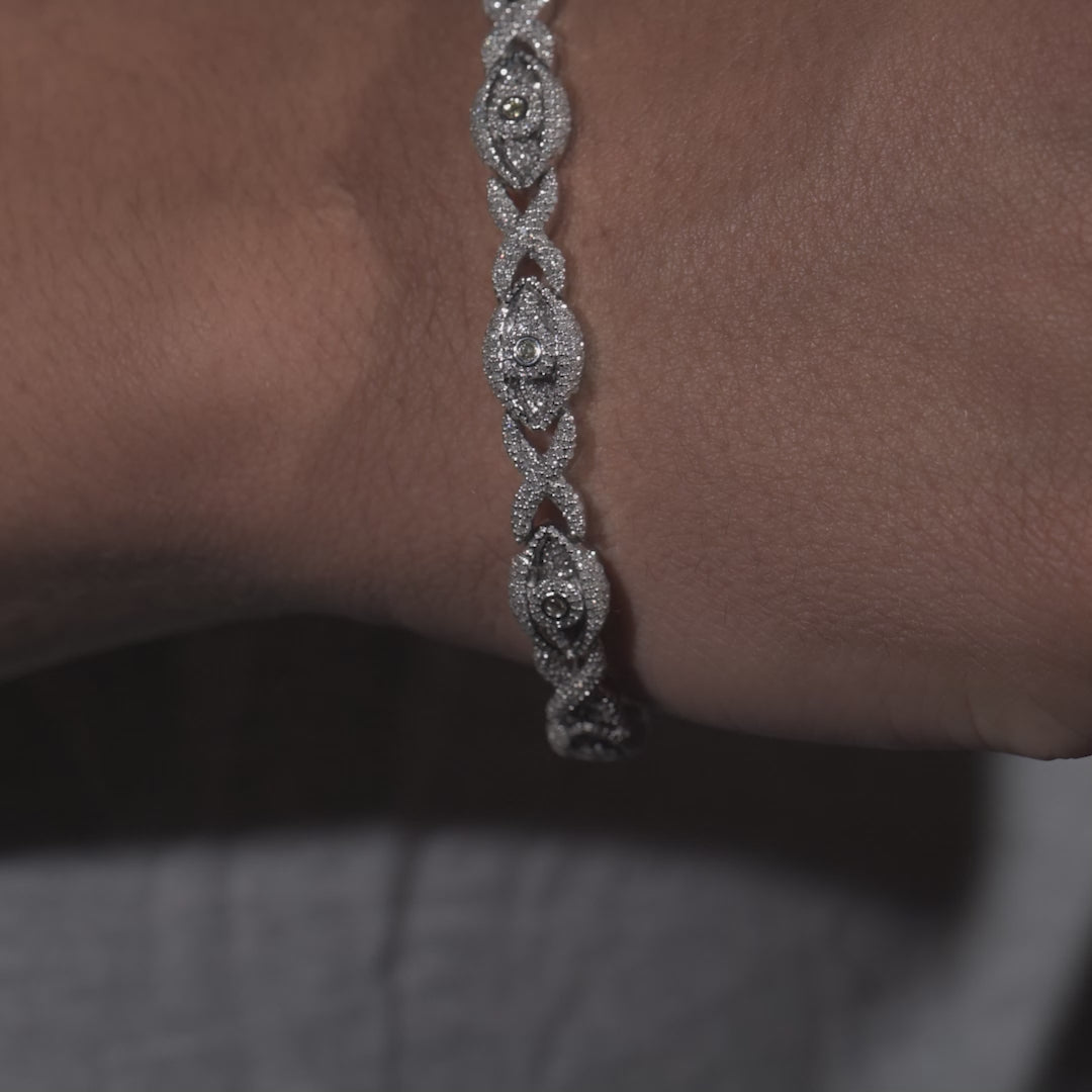 10k White Gold Diamond Repeating Eye Bracelet 3.29 ctw