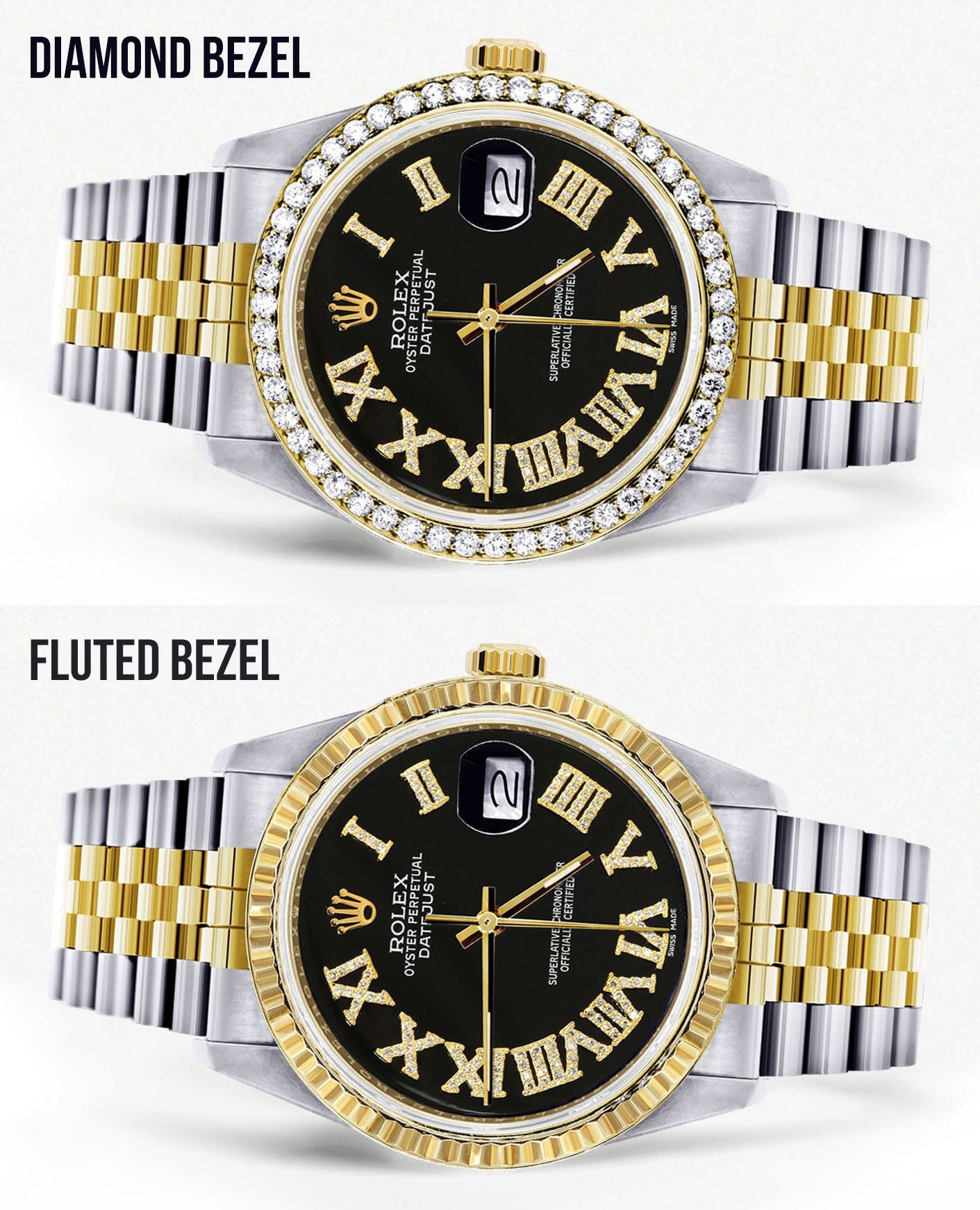 Womens Rolex Datejust Watch 16233 | 36Mm | Black Roman Dial | Jubilee Band