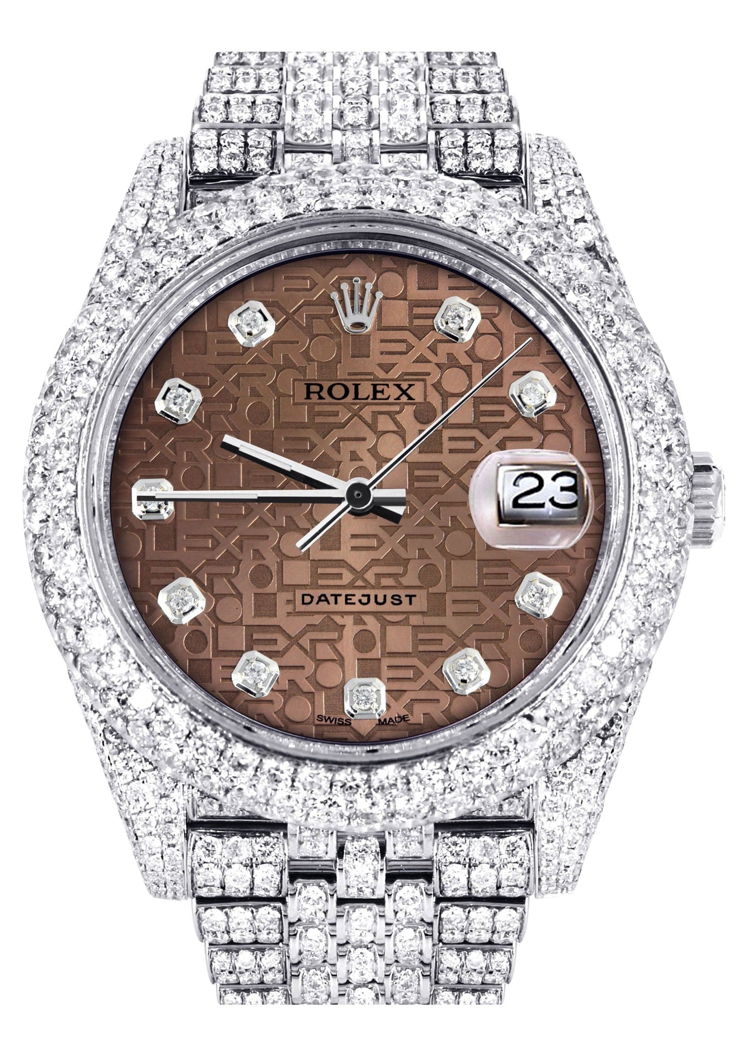 Womens Diamond Iced Out Rolex Datejust 41 | 25 Carats Of Diamonds | Custom Chocolate Jubilee Diamond Dial | Two Row | Jubilee Band