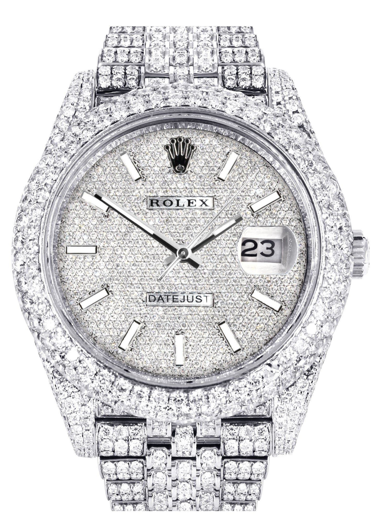 Rolex Datejust 41 com diamantes congelados para mulheres | 25 quilates de diamantes | Mostrador de diamante personalizado | Duas fileiras | Banda Jubilee