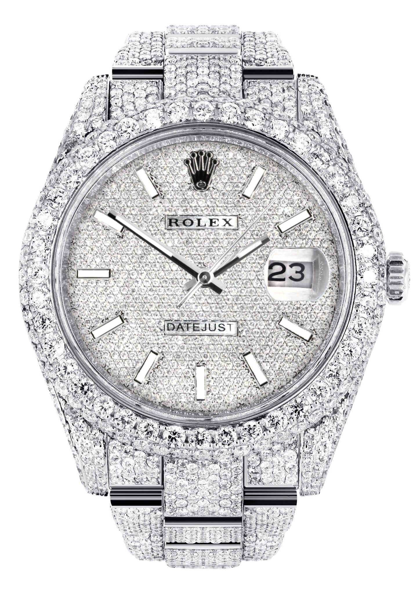Womens Diamond Iced Out Rolex Datejust 41 | 25 Carats Of Diamonds | Custom Diamond Dial | Two Row | Oyster Band