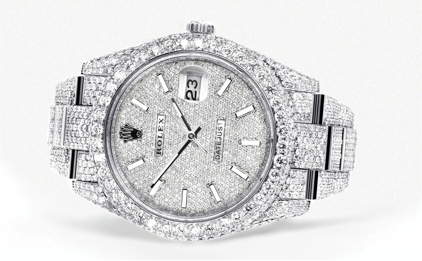 Womens Diamond Iced Out Rolex Datejust 41 | 25 Carats Of Diamonds | Custom Diamond Dial | Two Row | Oyster Band