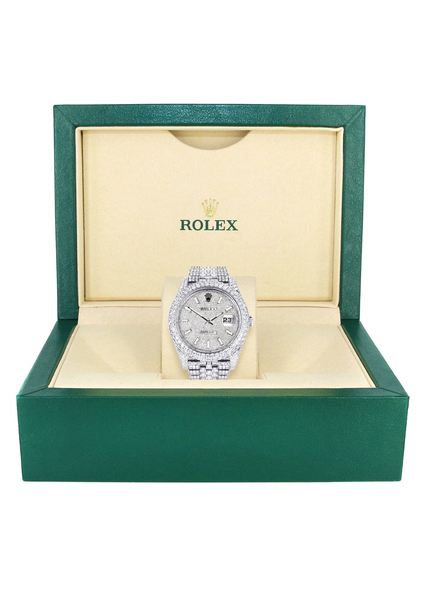 Rolex Datejust 41 com diamantes congelados para mulheres | 25 quilates de diamantes | Mostrador de diamante personalizado | Duas fileiras | Banda Jubilee
