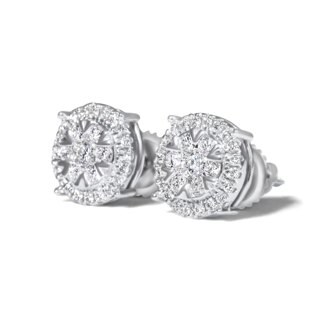 14K Solid White Gold Cluster Earrings .60ct