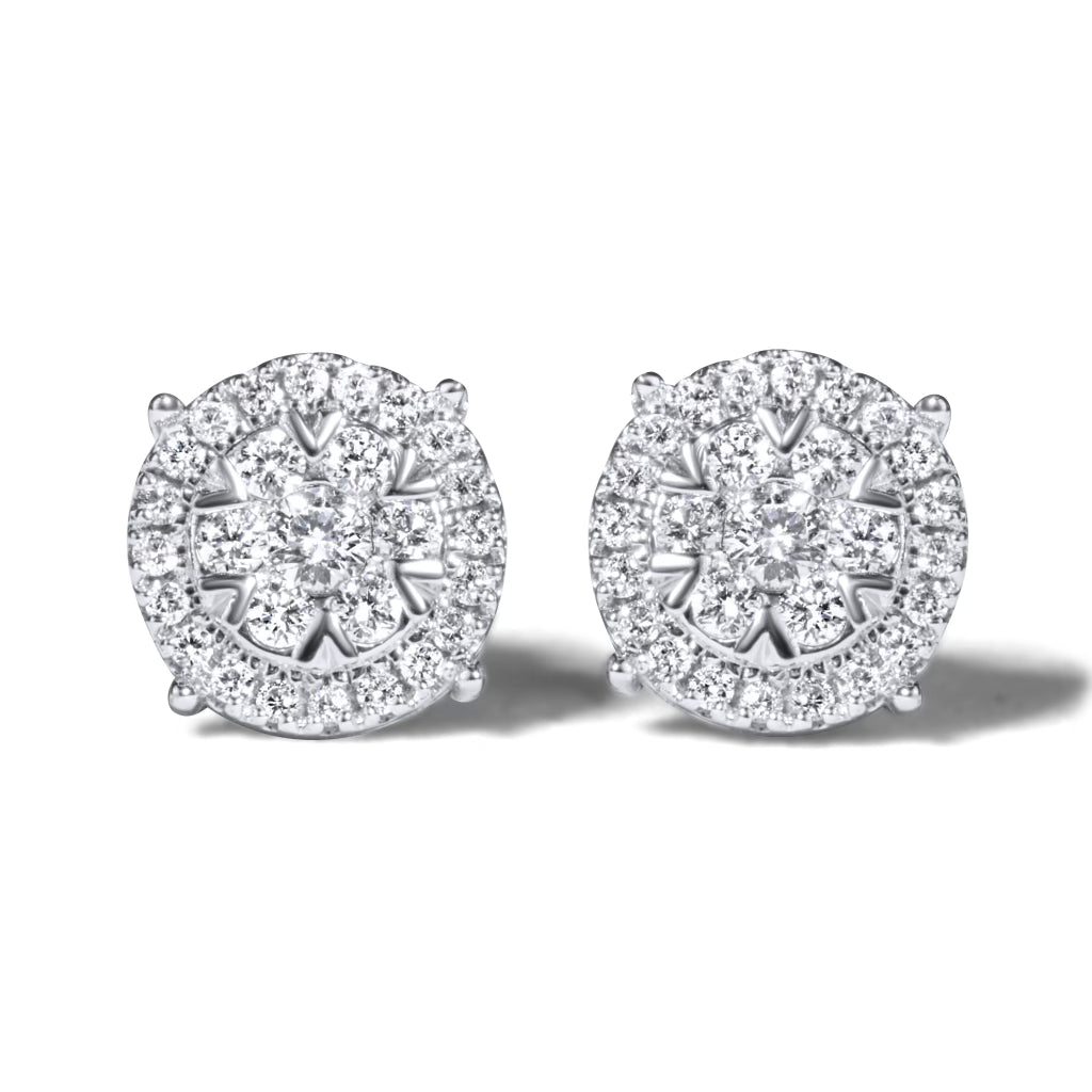 14K Solid White Gold Cluster Earrings .60ct