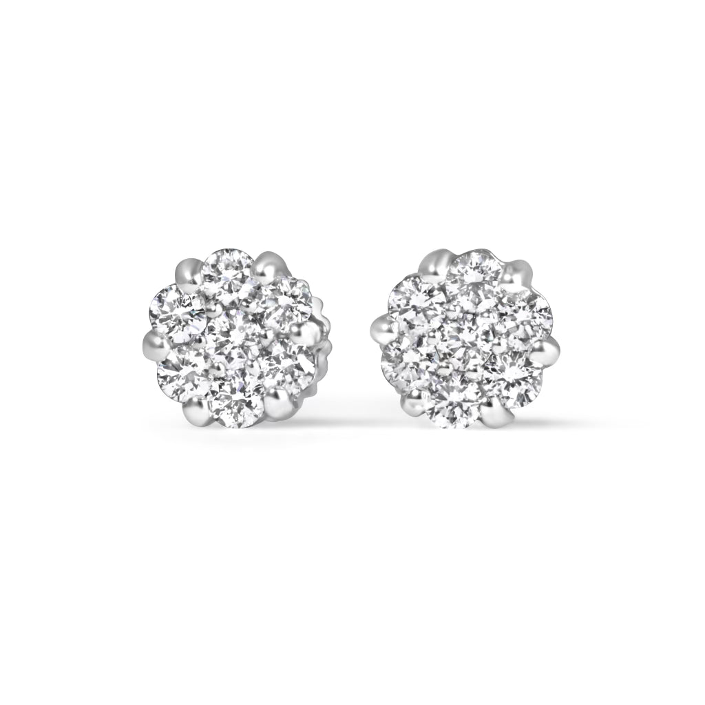 14k White Gold Diamond Cluster Earrings .50 ctw
