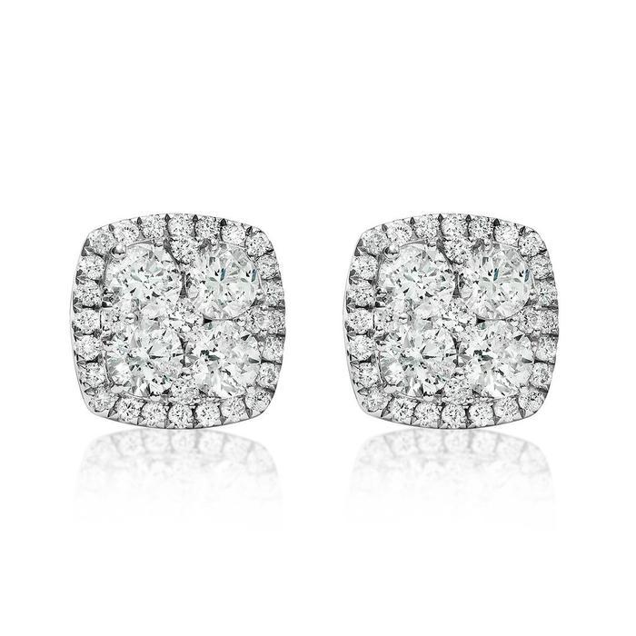 14k White Gold Diamond Cluster Earrings 2.00ctw