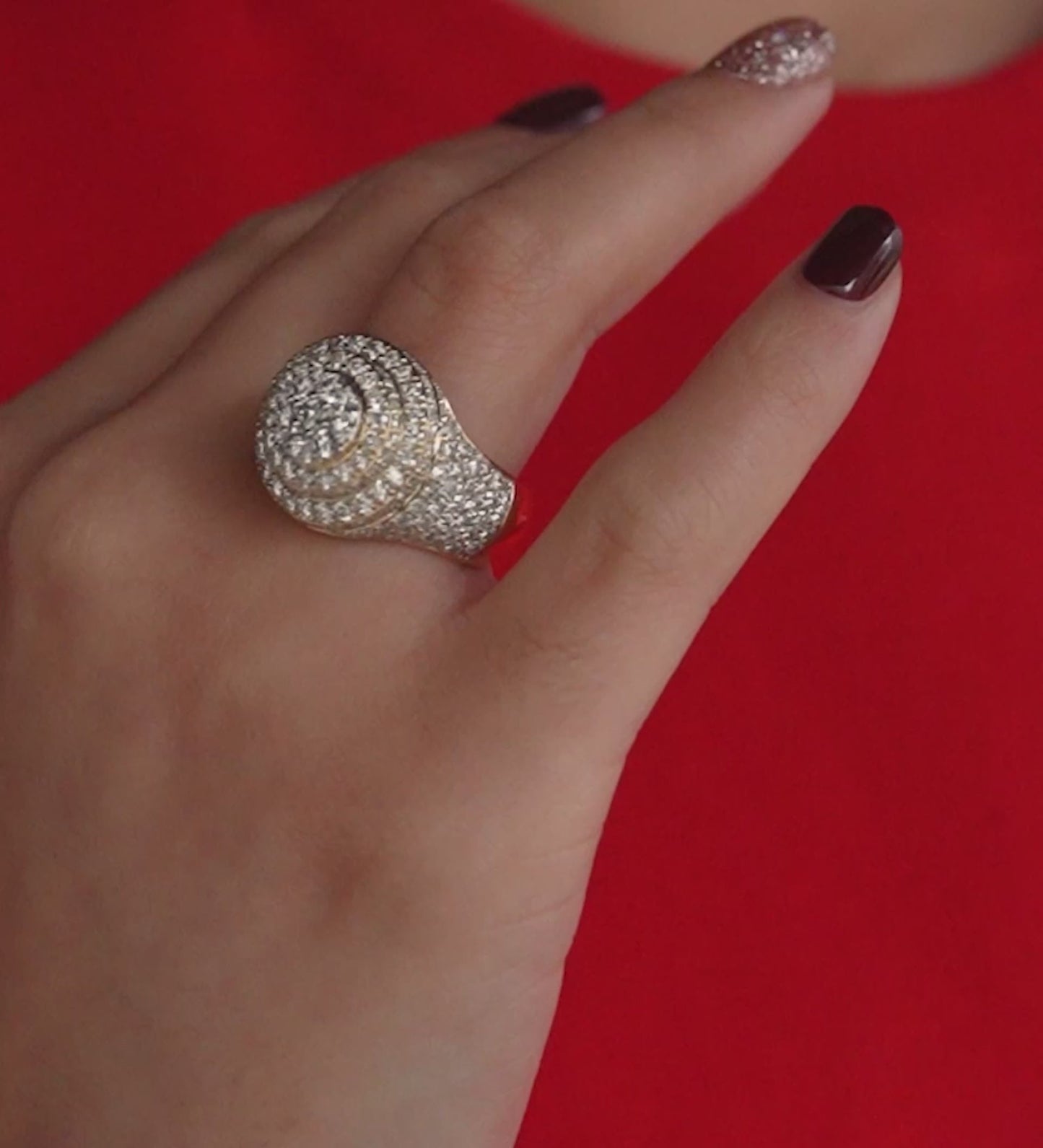14k Solid Gold Round Signet Diamond Ring 3.31 ctw