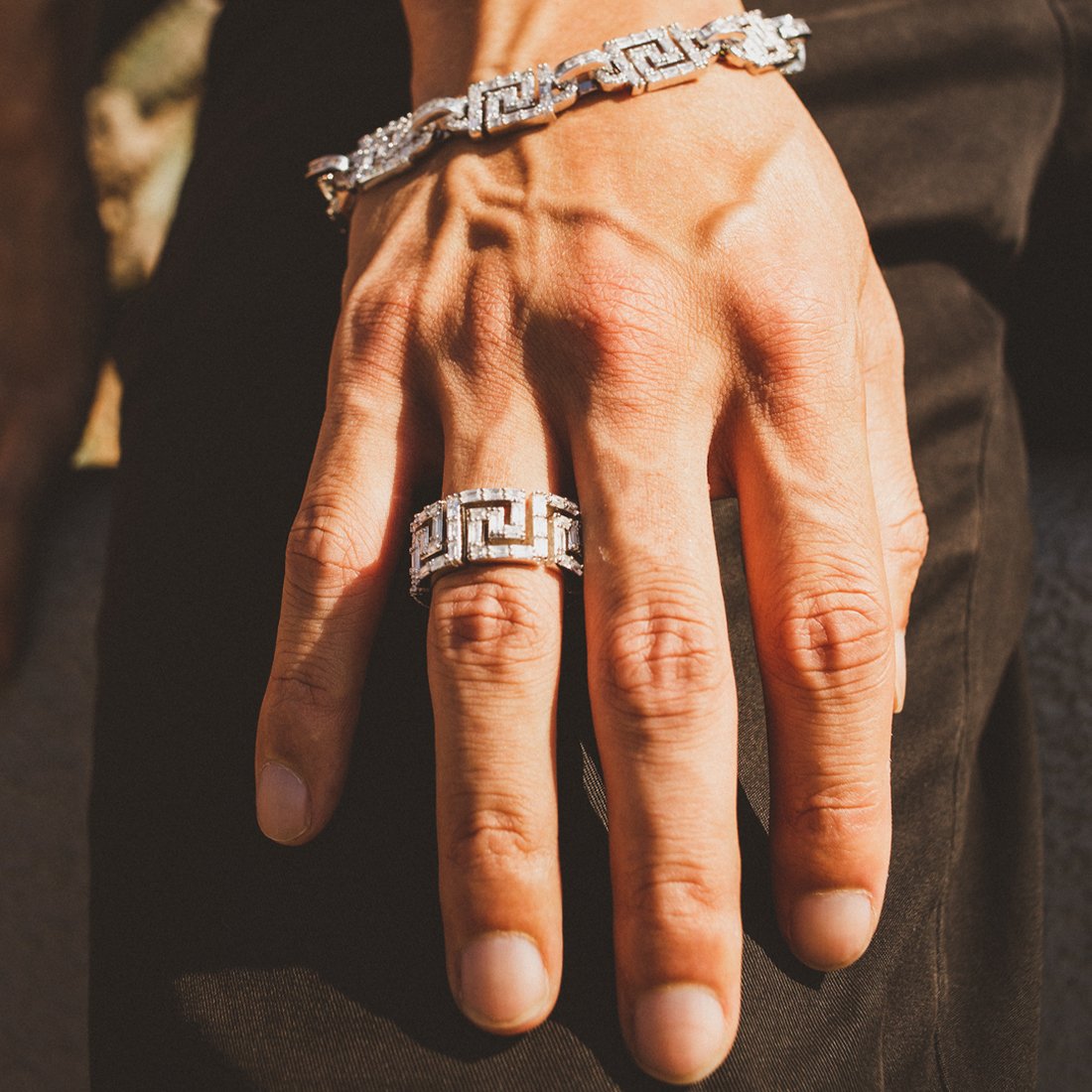 Iced Greek Key Ring