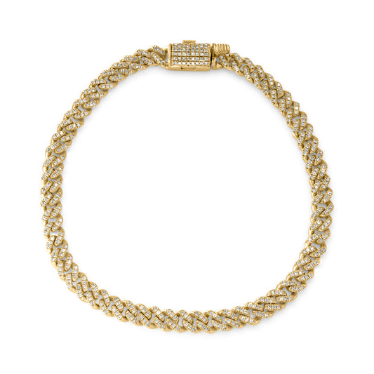 10K Solid Gold Diamond Cuban Link Bracelet 4.6mm 0.82ctw