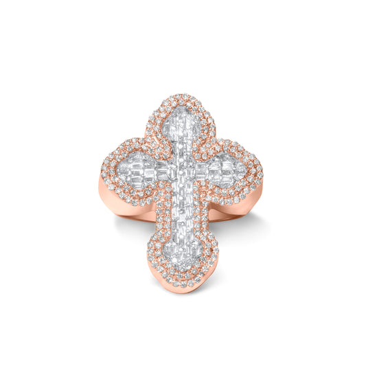 10k Rose Gold Diamond Baguette Cross Ring 1.30 ctw