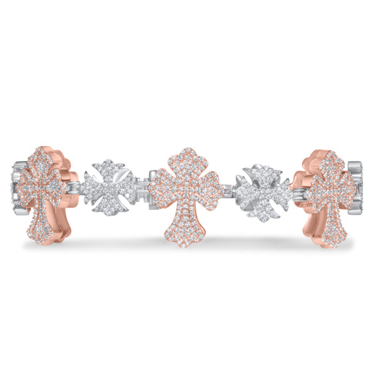 10k Rose and White Gold Diamond Cross Link Bracelet 6.35 ctw