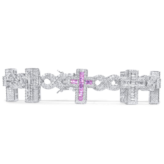 10k White Gold Diamond Cross Bracelet 9.85 ctw