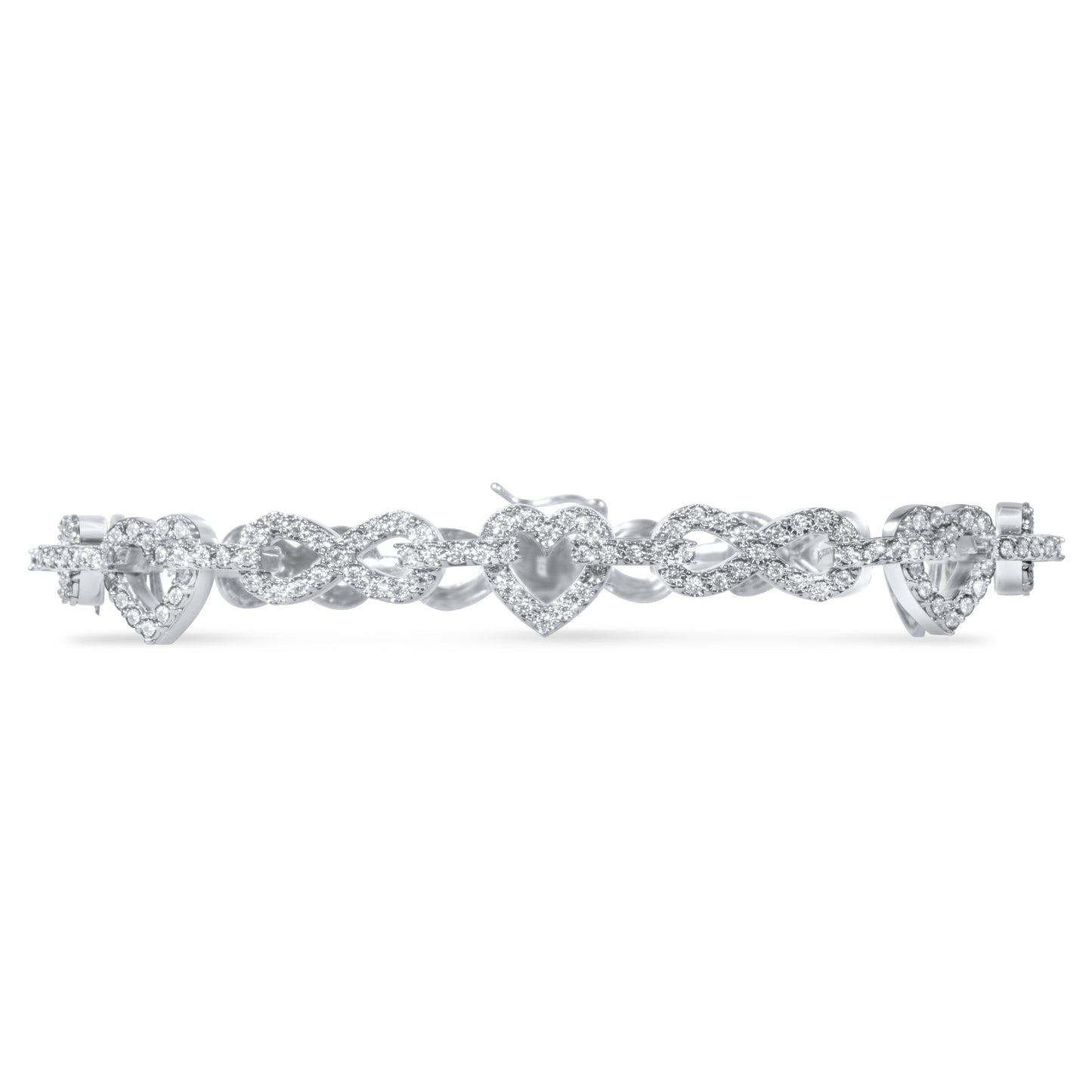 10k White Gold Diamond Heart Bracelet 1.89 ctw