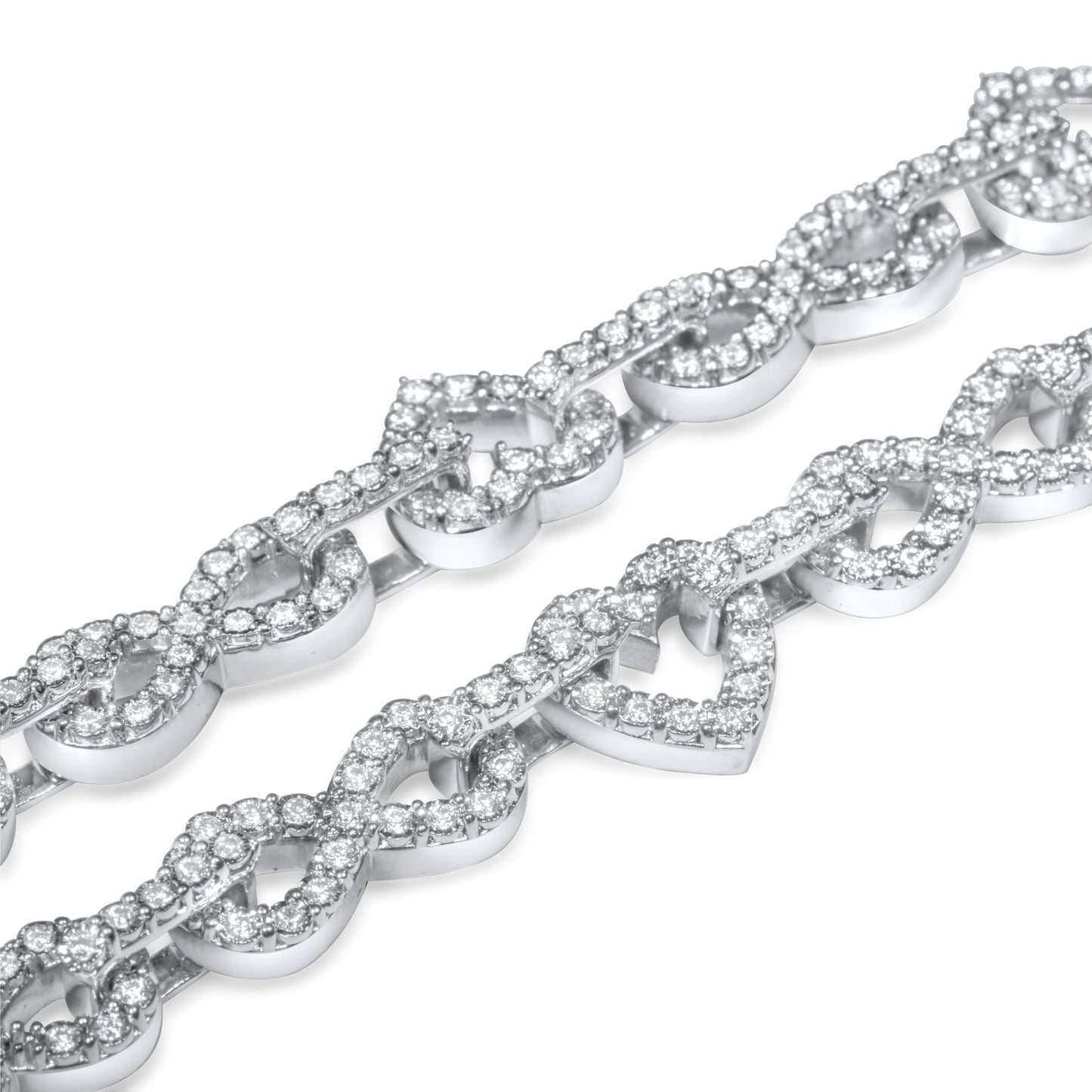 10k White Gold Diamond Heart Bracelet 1.89 ctw