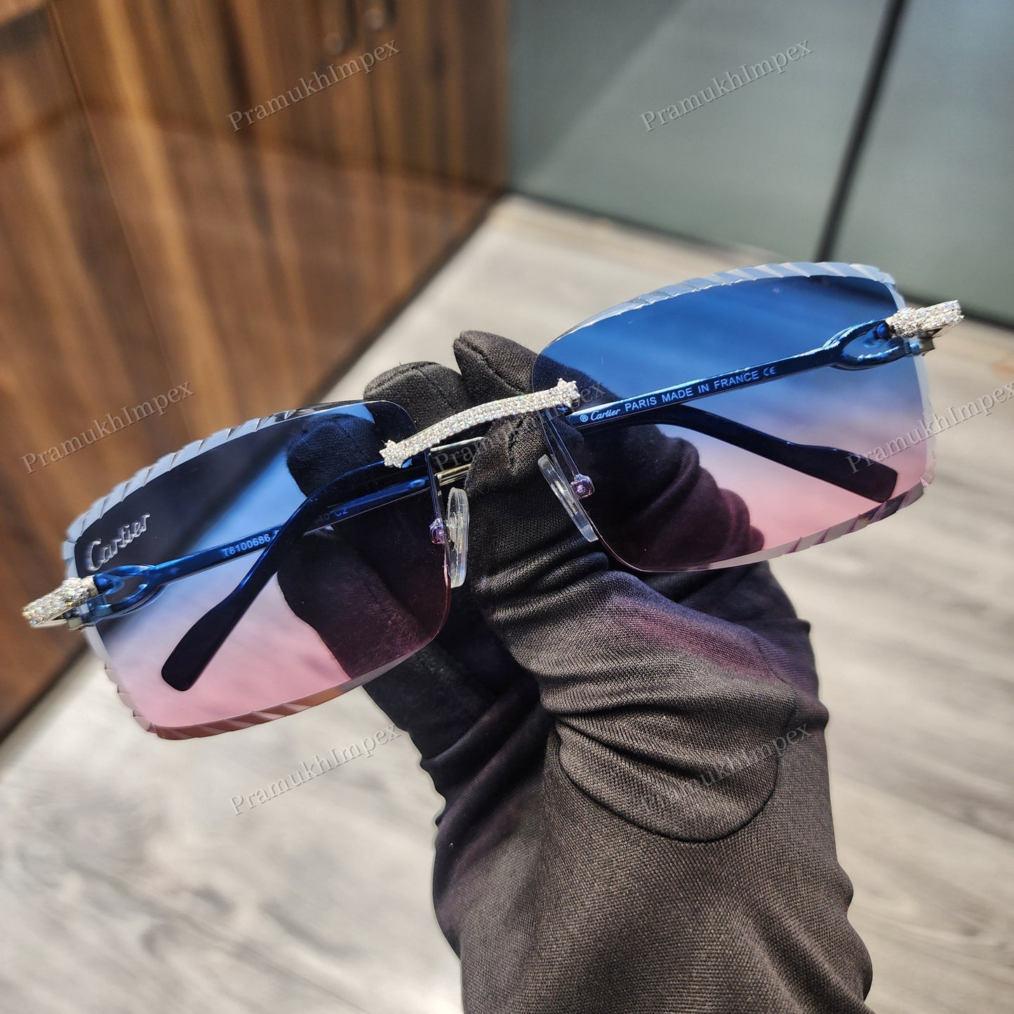 Two Tone Pink Blue Custom Lenses Moissanite Sunglasses