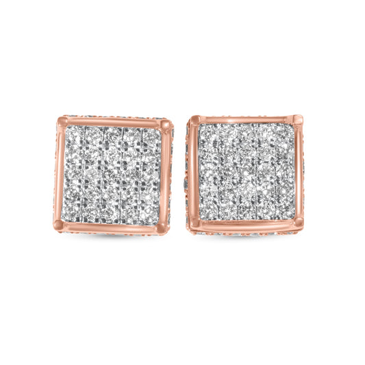 14k Rose Gold Diamond Square Earrings 1.35 ctw