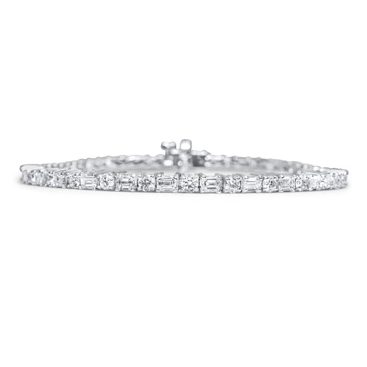 14k White Gold Round and Emerald Diamond Tennis Bracelet 4.64 ctw