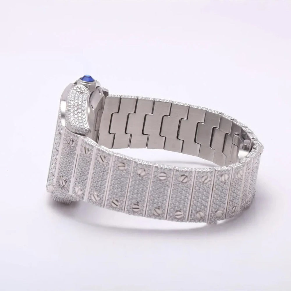 VVS1 Moissanite Blue Arabic Number Dial Iced Out Watch Gift For Men's