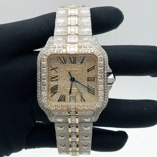 Round & Baguette Moissanite Dual Tone Hip Hop Watch