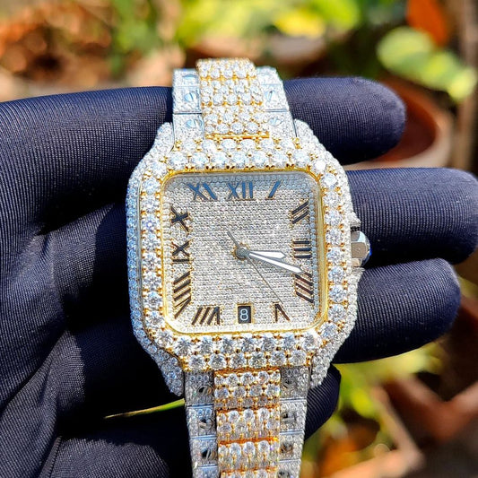 Yellow & White Moissanite Diamond Hip Hop Watch